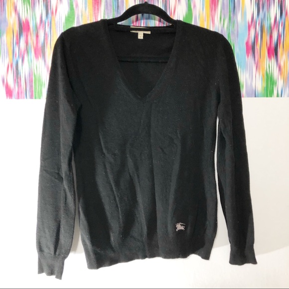 Burberry Sweaters - Burberry black v-neck sweater plaid elbow pads